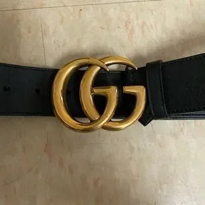 Gucci | Accessories | Gucci Gold Gg Black Leather Belt 5  display picture 2